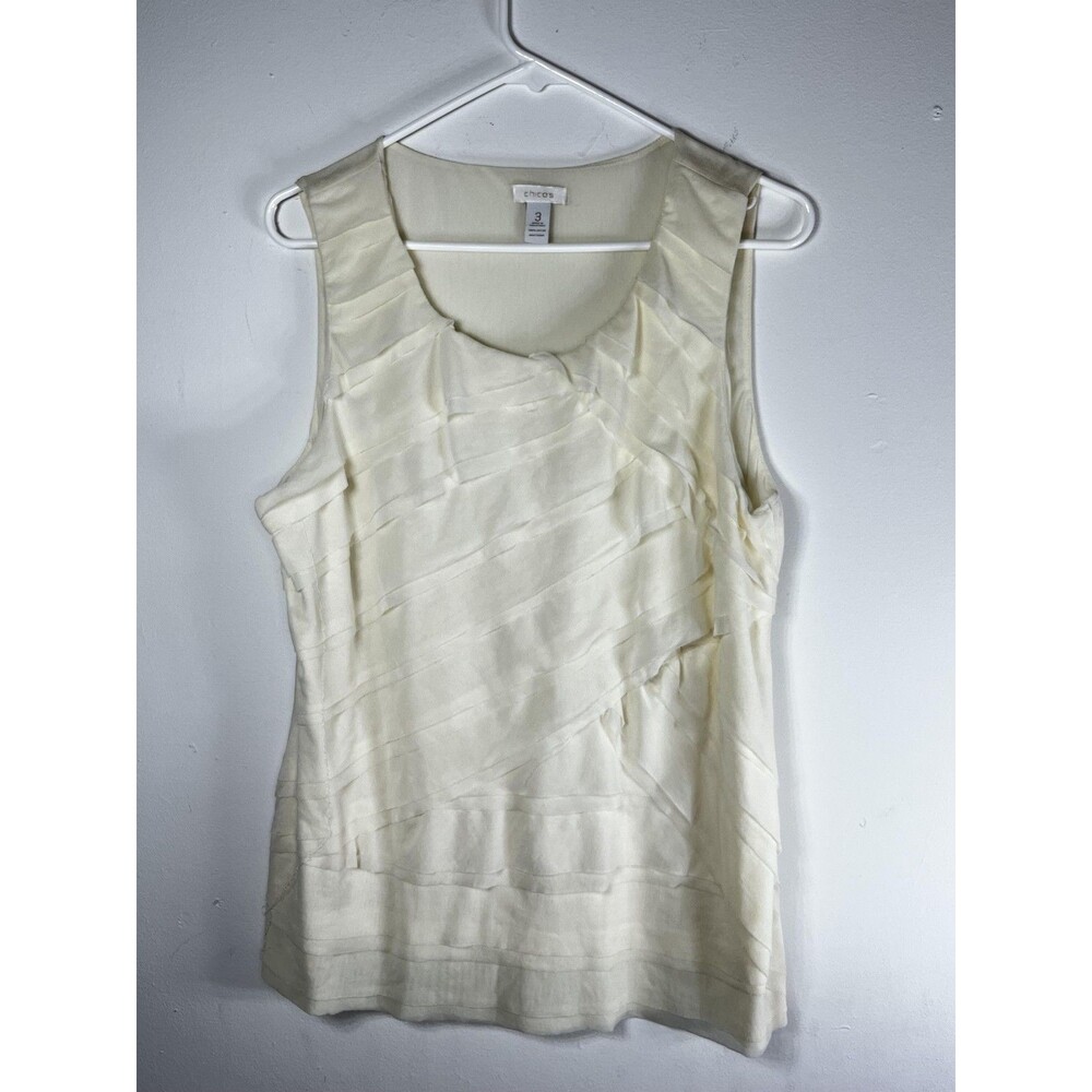 Chico's Tank Top Womens 3 XL White Scoop Neck Sleeveless Striped Basic